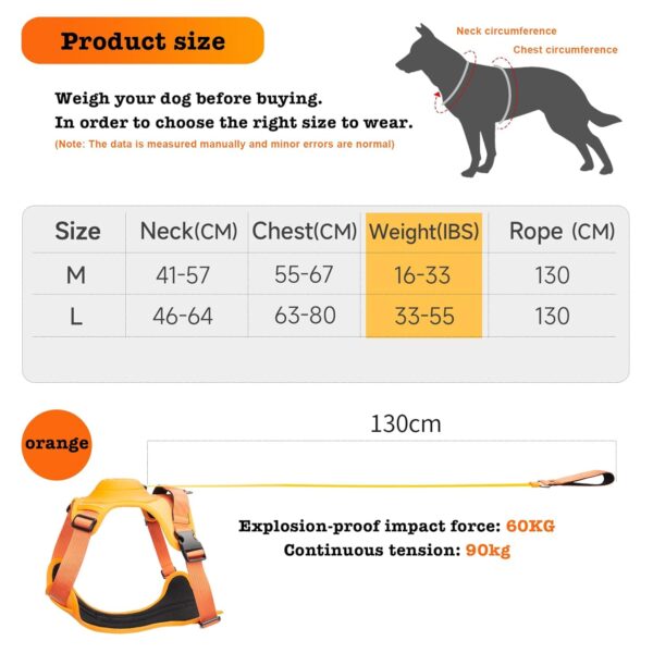 Sunkizzrs® Dog Harness with Retractable Leash, Adjustable Dog Chest Belt with Reflective Strip (Orange, Medium)