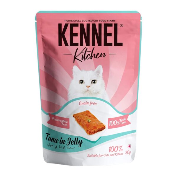 Kennel Kitchen Wet Cat Food for Adults and Kittens, Fish Chunks in Gravy, 12 Pouches (12 X 100g) & Tuna in Jelly, 12 x 80g Each Grain Free Wet Cat Food for Adults & Kittens