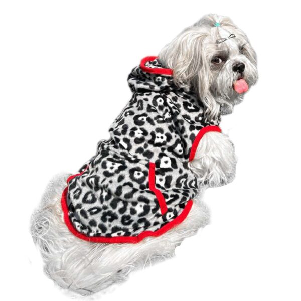 Lulala Dog Hoodie Fuzzy Dog Sweater with Leash Hole and Lulala Dog Hoodie Fuzzy Dog Sweater with Leash Hole and Pocket Warm Soft Cozy Hooded Sweatshirt Fleece for Small Dog & Cat (Black, Grey-8Inch)