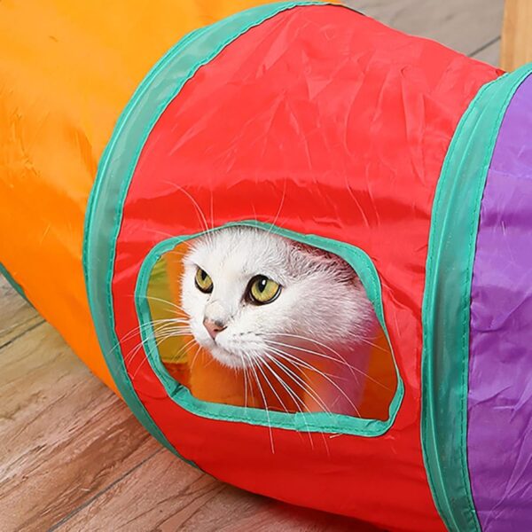 Foodie Puppies 3 Way Rainbow Cat Tunnel Toy - Foldable Interactive Pet Play Tunnel with Hanging Ball for Cats, Kittens, Rabbits, and Guinea Pigs | Indoor/Outdoor Puzzle Exercising Hiding Training Toy