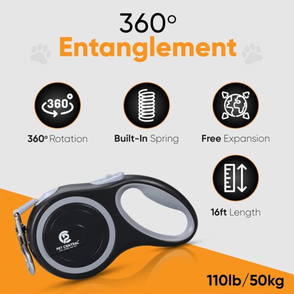 718g7xbZNL._SL1500_.jpg Retractable Dog Leash - 16 Feet Quick-Lock Nylon Tape Dog Chain - 360° Tangle-Free, Anti-Slip Cat & Dog Rope - Small, Medium, Large (Up to 110Lbs/50Kg), Black, 5M