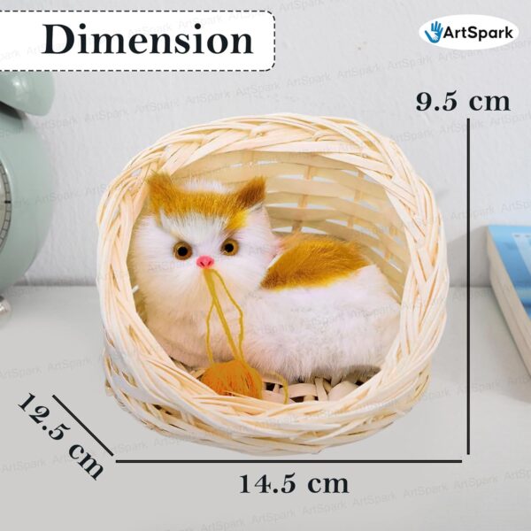 Cute Cat in Basket Toy – Plush Cat with Wool Ball for Kids, Realistic Sitting Cat Pet Toys for Girls & Boys Home Décor & Gifting