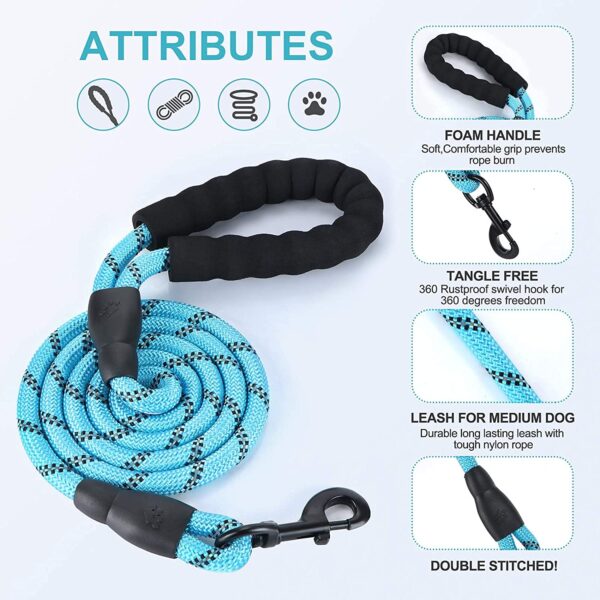 Petology Dog Leash 5FT Long, ½ Inch Thick Reflective Heavy Duty Rope with Anti-Slip Padded Handle for Small & Medium Dogs Blue