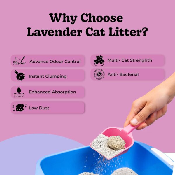 Catmos Lavender Clumping Cat Litter – 5kg | Odour-Sealing, Quick-Clumping & Low Dust Formula | Lavender Scented for Freshness | Ideal for Multi-Cat Homes