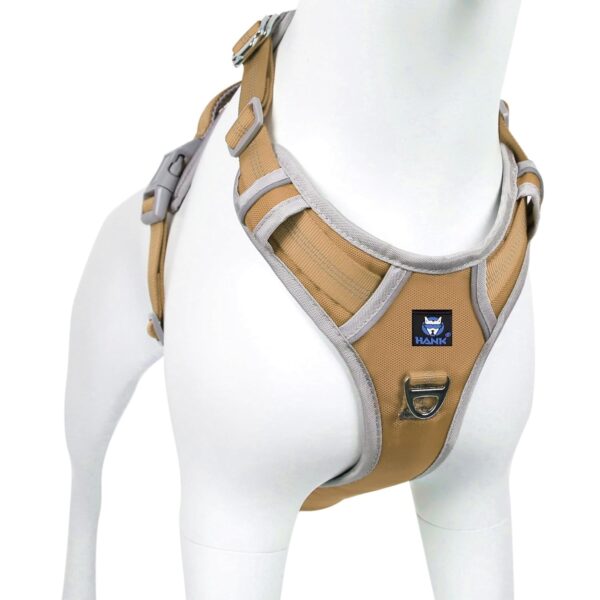 HANK Dog Harness | 3M Reflective Strap | Dog Body Vest for Medium Dogs | Soft Comfortable Padded | Anti Pull Harness for Walking, Training (Khaki - Grey - M (14-22Kg)