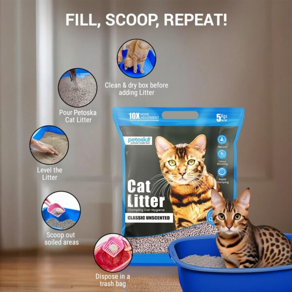 Cat Litter 20kg | 100% Natural Bentonite Clay | Rapid Clumping, Odour Lock, Low Dust, Gentle on Paws | Premium Absorbent Cat Litter for All Breeds | Pack of 4