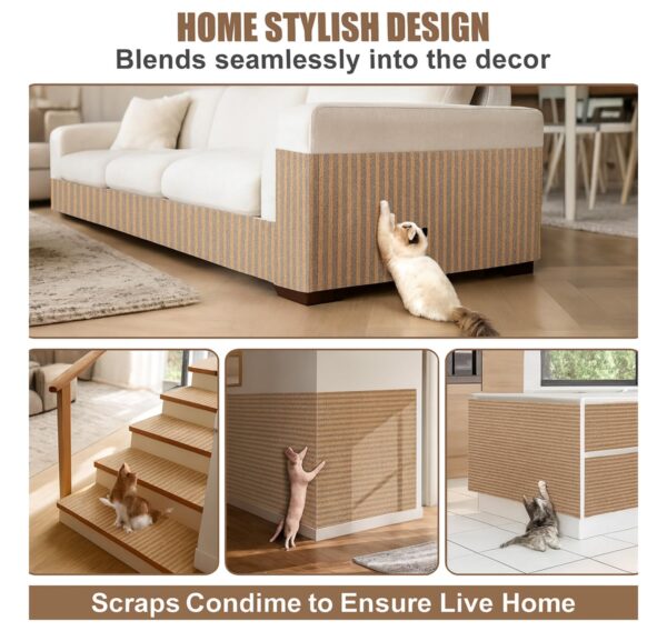 PANCA Cat Scratch Pad Mat for Wall, Sofa & Furniture Protection | 30x100cm Adhesive Cuttable Cat Scratcher Mat | Durable Sisal Texture Pad for Cats & Kittens – Prevents Scratching on Couch & Floor