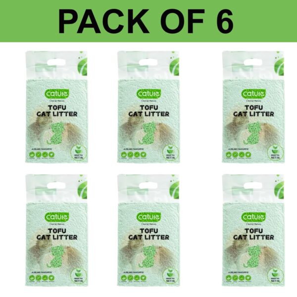Cature Care by Nature Tofu Cat Litter Natural Flushable Clumping Litter Plant Based Biodegradable Ultra Odour Control 99% Dust Free Low Tracking Cat Litter (Green Tea, 6L, Pack6)