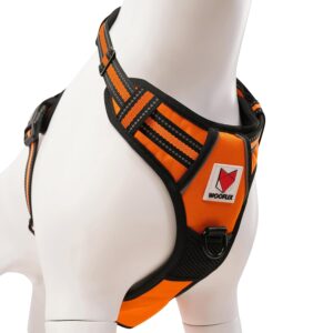 Wooflix Heavy Duty Reflective Dog Harness for Large Sized Breed Wooflix Heavy Duty Reflective Dog Harness for Large Sized Breed Dogs – No Pull, No Choke Harness for Dog with Adjustable Chest Belt with Soft Padded Handle | Orange – Size: Large (22kg to 32kg Dog)