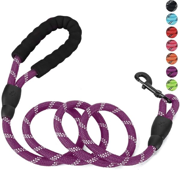 Petology Dog Leash 4FT Long, 1cm Thick Reflective Heavy Duty Petology Dog Leash 4FT Long, 1cm Thick Reflective Heavy Duty Rope with Anti-Slip Padded Handle for Small Dogs