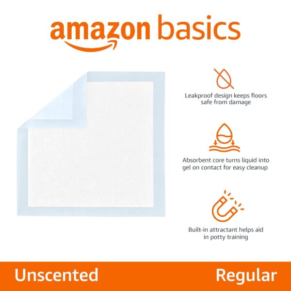 AmazonBasics Pet Pee Pads for Potty Training| Standard | Regular 56 x 56cms | 100 Pieces |Leak-Proof Quick Dry Design, 5-Layer, for Small Dogs and Puppies (Standard, Regular Size, 100 Pads)
