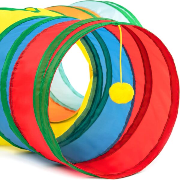 Foodie Puppies 3 Way Rainbow Cat Tunnel Toy - Foldable Interactive Pet Play Tunnel with Hanging Ball for Cats, Kittens, Rabbits, and Guinea Pigs | Indoor/Outdoor Puzzle Exercising Hiding Training Toy