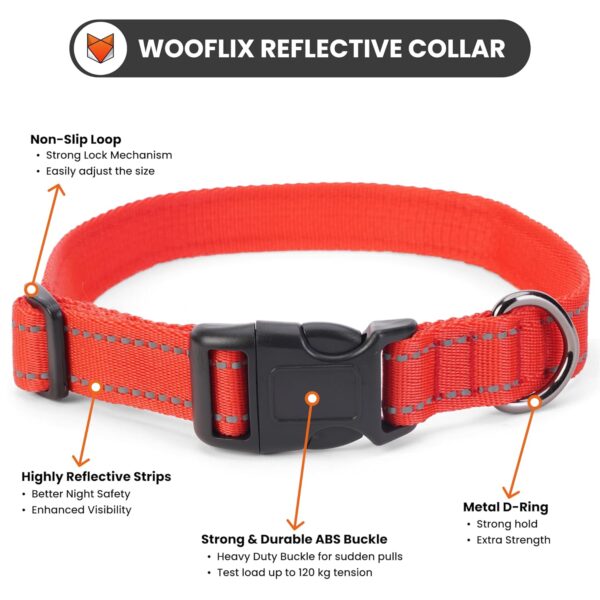 Wooflix Reflective Leash & Collar Combo Set for Medium Large Dogs Durable Strong Dog Collar Belt & Dog Leash for Medium & Large Dogs Training & Walking Lead Dog Leash (Red Reflective, Medium)
