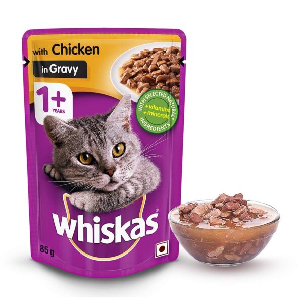 71B4SHDx8BL._SL1000_.jpg Whiskas Adult (1+ Years) Wet Cat Food, Chicken in Gravy Flavour, 6 x 85 g Pouches