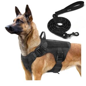 Dog Harness No-Pull Pet Harness Adjustable Outdoor Pet Vest 3M Reflective Oxford Material Vest for Dogs Easy Control for Small Medium Large Dogs (Tactical Black, Large (Harness + Leash))