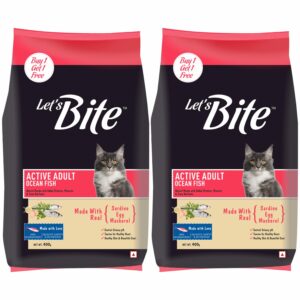 Let's Bite Active Adult Dry Cat Food, 400g (Buy 1 Get 1 Free), Total 800g Pack