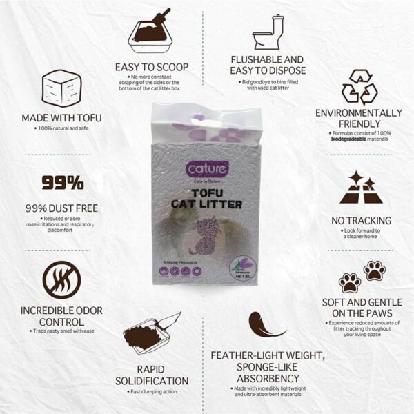 Cature Care by Nature Tofu Cat Litter Natural Flushable Clumping Litter Plant Based Biodegradable Ultra Odour Control 99% Dust Free Low Tracking Cat Litter (Lavender, 6L)
