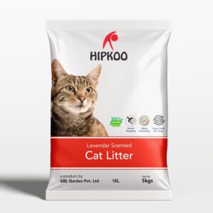 Hipkoo Exclusive Cat Litter 5Kg 100% Natural Lavender Scented Clumping Bentonite Clay Dust Free Trial or Travel or Single Pack Premium Absorbent Eco-Friendly Sand for All Breeds of Cats