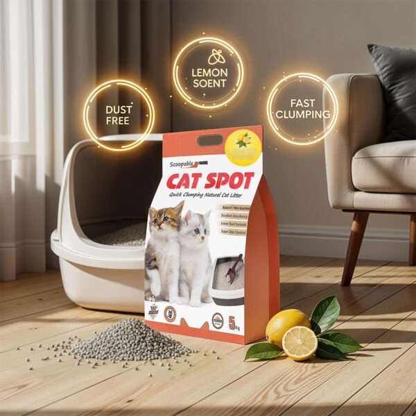CatSpot Lemon Flower Scented Cat Litter – 15kg | Ultra Absorbent, Quick Clumping, Odor Control, Dust-Free Formula for Cats