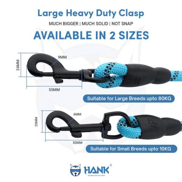 HANK Dog Leash | 3M Reflective Dog Rope | Soft Comfortable Handle | Heavy Duty Belt Hook | (Suitable Up to 10KG - Small Breed) - 5 Feet Long (S - Cyan Blue)