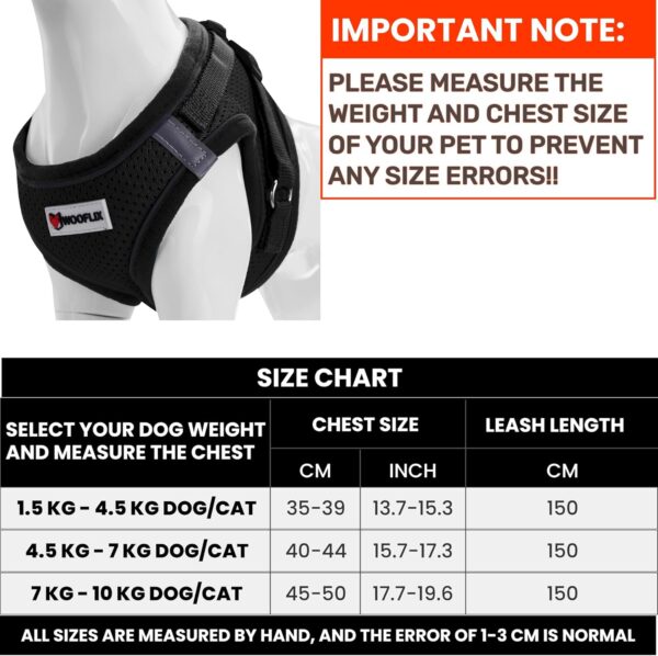 71CQvyCr60L._SL1500_.jpg WOOFLIX Dog Harness for Small Dogs, Puppies and Cats | Suitable for Small Size Dogs, Cats & Puppies of 7 kg - 10 kg | Reflective Soft Padded Dog Harness with Secure Fit | Black (7 kg-10 kg Dog & Cat)