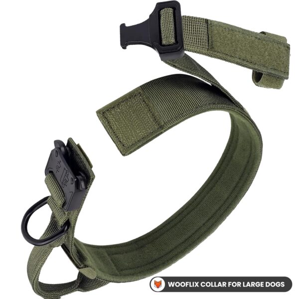 WOOFLIX Metal Dog Collar For Training & Walks|Nylon Collar With Tactical Metal Buckle & D-Ring For Medium & Large Dogs|Dog Collar For Medium & Large Dogs (Extra Large, Army Green) - 25 X 5 Cm
