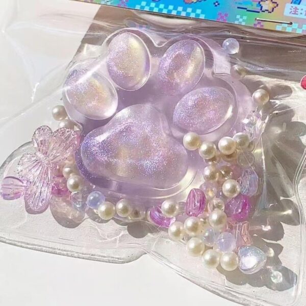 Squishy Toy, Cat Paw Squishy with Pearl Butterfly Accessories, Animals Stress Relief Taba Squishy Paw, Cute Animals Stress Relieving Fidget Toy for Adults Boys Girls Birthday Party Gifts (Purple)