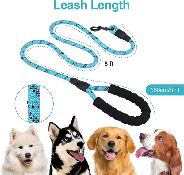 Petology Dog Leash 5FT Long, ½ Inch Thick Reflective Heavy Duty Rope with Anti-Slip Padded Handle for Small & Medium Dogs Blue