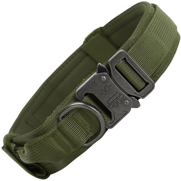 WOOFLIX Metal Dog Collar For Training & Walks|Nylon Collar With Tactical Metal Buckle & D-Ring For Medium & Large Dogs|Dog Collar For Medium & Large Dogs (Extra Large, Army Green) - 25 X 5 Cm