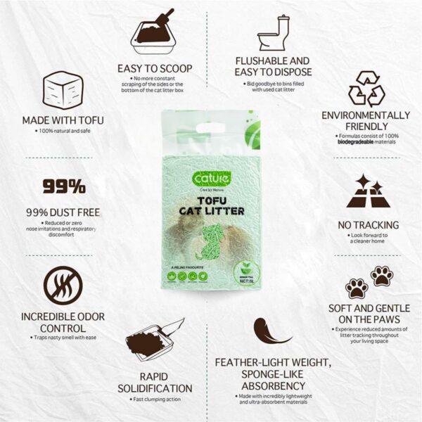 Cature Care by Nature Tofu Cat Litter Natural Flushable Clumping Litter Plant Based Biodegradable Ultra Odour Control 99% Dust Free Low Tracking Cat Litter (Green Tea, 6L)
