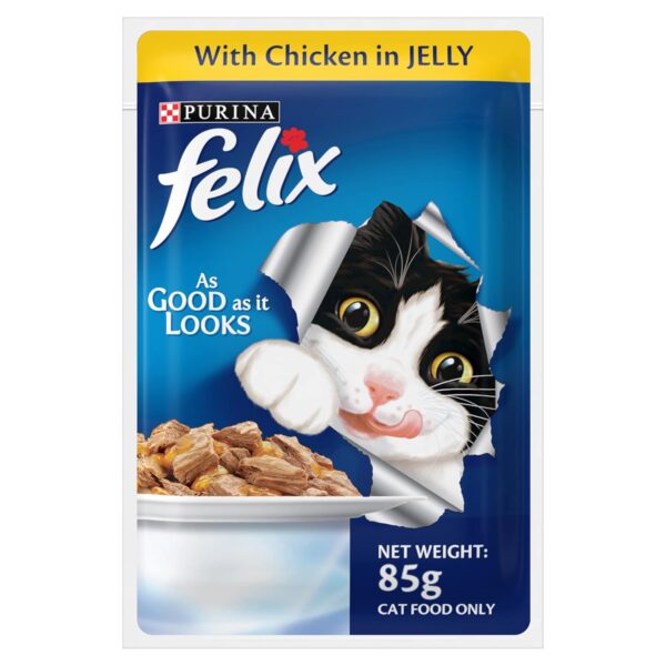 71ExqfUJTfL._SL1500_.jpg Purina Felix® As Good As It Looks Wet Food for Adult Cats|Complete and Balanced Cat Food |Chicken Flavour|Pack of 24 Pouches (12 x 85 g)