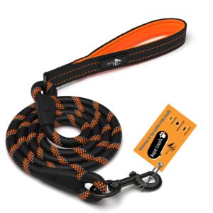 ACTIVE PETS Strong Dog Rope Leash with Soft Comfortable Padded ACTIVE PETS Strong Dog Rope Leash with Soft Comfortable Padded Handle and Highly Reflective Threads, Dog Leash for Small Medium and Large Dogs, Puppy Leash for Training Running and Walking (Orange)