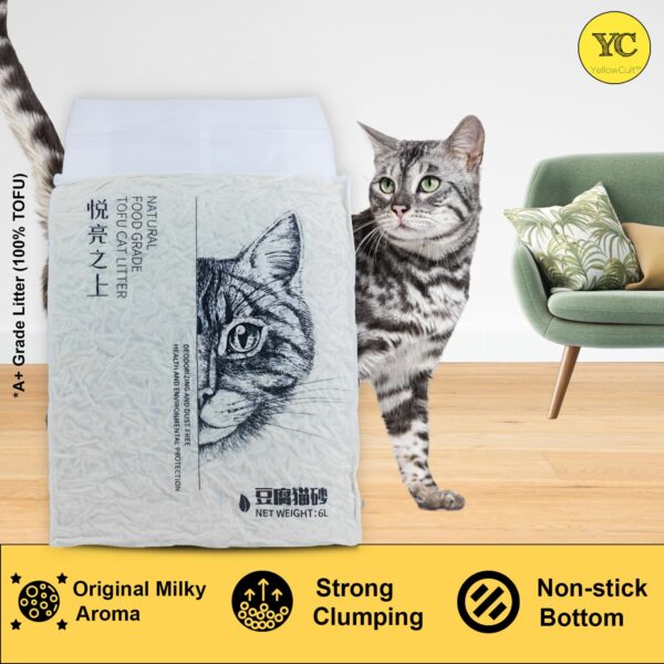 YellowCult Tofu Cat Litter Clumping & Flushable | Ultra Absorbent and Fast Drying | 100% Natural Ingredients | Ultra Odour Control | Really Dust-Free | Less Scattering [6 litres - OG Milky]