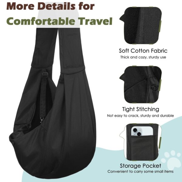 Small Dog Sling Carrier, Reversible Hands Free Dog Sling Carriers for Small Dogs and Cats, Puppy Slings Carrier with Safety Harness, Puppy Essentials, Black