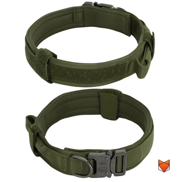 WOOFLIX Metal Dog Collar For Training & Walks|Nylon Collar With Tactical Metal Buckle & D-Ring For Medium & Large Dogs|Dog Collar For Medium & Large Dogs (Extra Large, Army Green) - 25 X 5 Cm