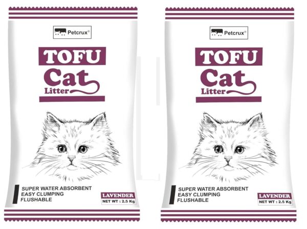 Petcrux Exclusive Organic Tofu Cat Litter 6 L = 2.5 Kg (Lavender, Pack of 2 - Total 5 Kg)