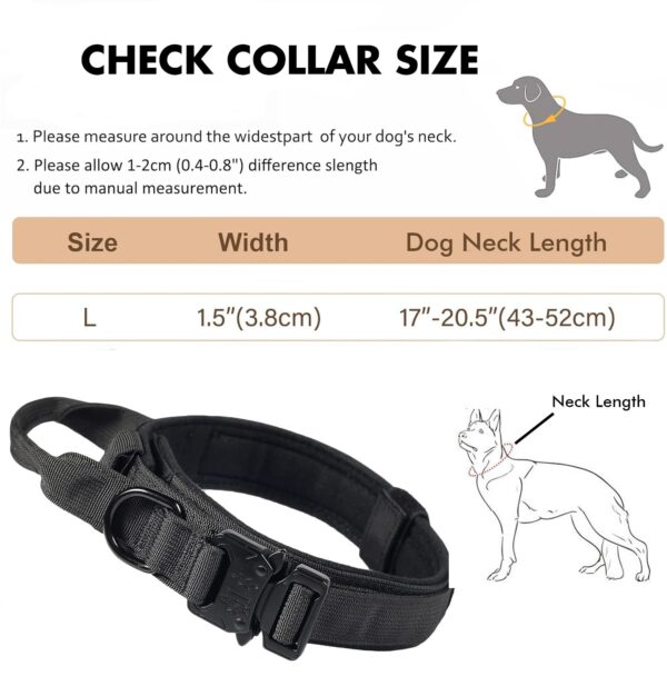 Boltz Tactical Dogs Collar 1.25", Heavy Duty Adjustable Nylon Collar for Training and Walking, Collar for Medium and Large Size Dog, Comfortable Neck Padding, Reflective Strips (Black)