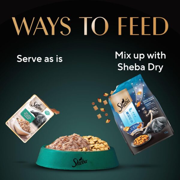 Sheba Rich Premium Adult (1+ Years) Wet Cat Food, Fish with Dry Bonito Flavour, 35 g Pouch (Pack of 12), High-moisture wet food for healthy hydration