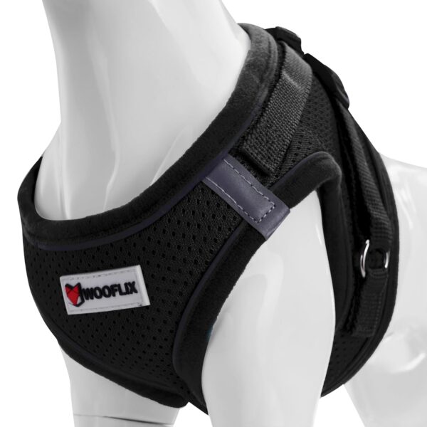 71H9CTNuiHL._SL1500_.jpg WOOFLIX Dog Harness for Small Dogs, Puppies and Cats | Suitable for Small Size Dogs, Cats & Puppies of 7 kg - 10 kg | Reflective Soft Padded Dog Harness with Secure Fit | Black (7 kg-10 kg Dog & Cat)