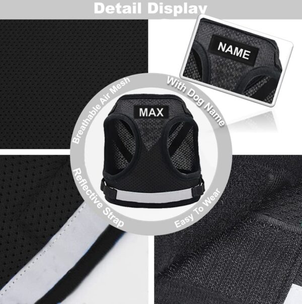 Dog Harness with Name id Customized for Small Dogs Puppy Harness Reflective Vest Harness Adjustable with Personalized Dog Name (Black)