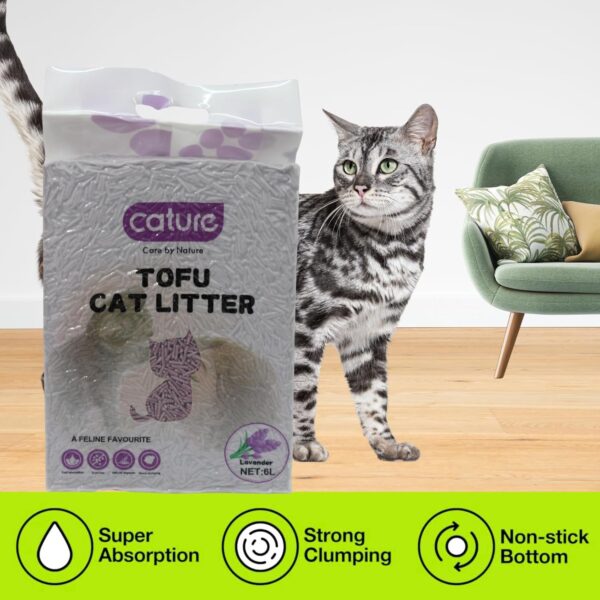 Cature Care by Nature Tofu Cat Litter Natural Flushable Clumping Litter Plant Based Biodegradable Ultra Odour Control 99% Dust Free Low Tracking Cat Litter (Lavender, 6L)
