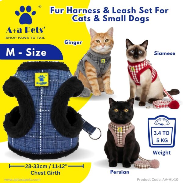 71IYeHJs7nL._SL1500_.jpg A+a Pets' Luxury Fur Harness & Leash Set for Cat & Small Dog | Lightweight, Escape Proof, Vest Combo (Blue, M)
