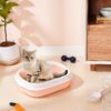 Amazon Basics Cat Litter Box Tray with Free Scooper | Semi Closed Design and Durable Quality | Suitable for All Adult Cats & Kittens, Pink