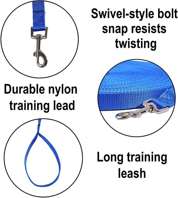 Nylon Dog Training Lead Dog Leash Long Leash15 Ft Long Leash for Dogs (1" Wide) (Blue, 15 Feet)