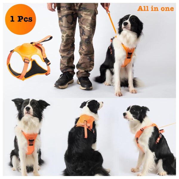 Sunkizzrs® Dog Harness with Retractable Leash, Adjustable Dog Chest Belt with Reflective Strip (Orange, Medium)