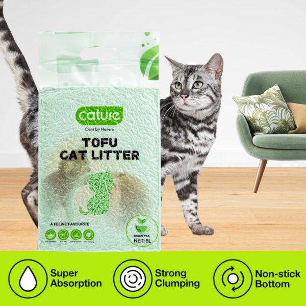 Cature Care by Nature Tofu Cat Litter Natural Flushable Clumping Litter Plant Based Biodegradable Ultra Odour Control 99% Dust Free Low Tracking Cat Litter (Green Tea, 6L)