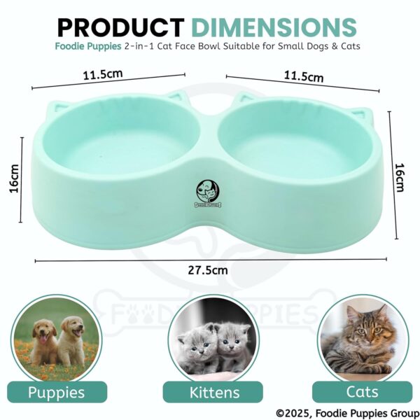 71JypBli0ZL._SL1500_.jpg Foodie Puppies Non-Slip, Non-Toxic Pet Feeding Plastic Cat Face Shaped Double Bowl Food & Water Feeder 2-in-1 Bowl for Dogs, Puppies, Cats & Kittens (Color May Vary)
