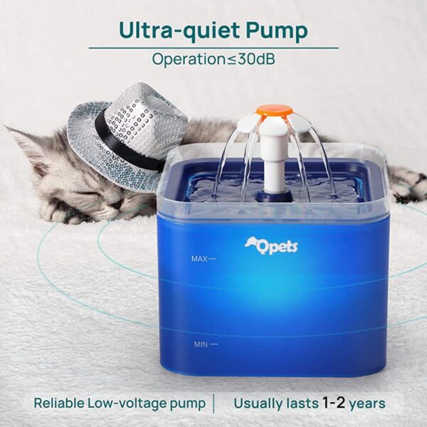 71KBZZ8JLYL._SL1200_.jpg Qpets® Cat Water Fountain with LED Light, 67oz/2.0L, Ultra Quiet Cat Drinking Fountain with Filter, Automatic Pet Water Fountain for Cats and Small Dogs, Blue (Blue Water Fountain)