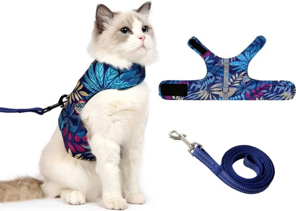 KUTKUT Cat Harness and Leash Set for Walking - Soft Mesh Adjustable Vest With Reflective Strap, Comfort Fit for Pet Kitten Puppy (Size: M, Chest: 28cm - 32cm)