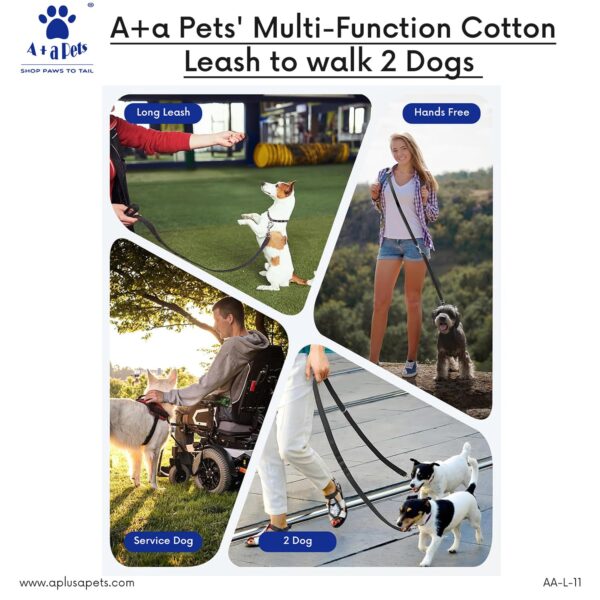 71KWpxpWiUL._SL1500_.jpg A+a Pets’ Multi-Function Cotton Leash to Walk 2 Dogs | Long, Short, Hands Free, Traffic, Running, Walking | Adjustable, Soft Comfortable (Pink & Purple)